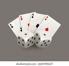 Playing cards and dice. Casino illustration. Vector 3d illustration