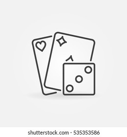 Playing Cards With Dice Icon. Vector Concept Casino Symbol Or Logo Element In Thin Line Style