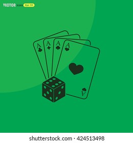 playing cards with dice vector icon