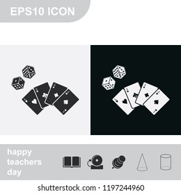 Playing cards with dices flat black and white vector icon.