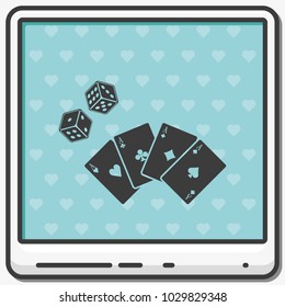 Playing cards with dices flat vector icon.