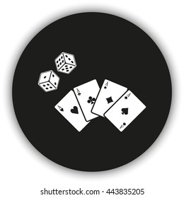 Playing cards with dices icon.