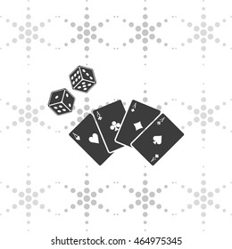 Playing cards with dices icon.