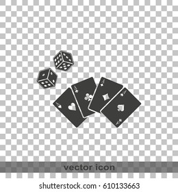 Playing cards with dices icon.