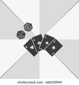 Playing cards with dices icon.