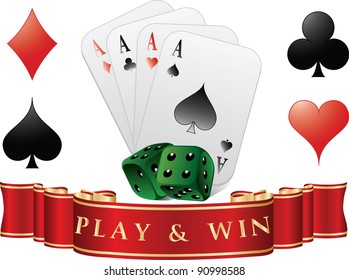 Playing cards with dices. Play and win. Vector illustration