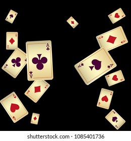 Playing Cards Falling on Black Background. Vector illustration in vintage style.