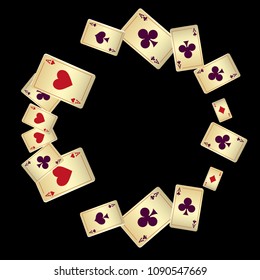 Playing Cards Falling on Black Background. Vector illustration in vintage style.
