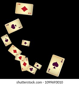 Playing Cards Falling on Black Background. Vector illustration in vintage style.