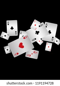 Playing Cards Falling on Black Background. Vector illustration