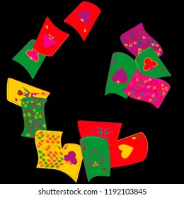Playing Cards Falling on Black Background. Vector illustration in vintage style.