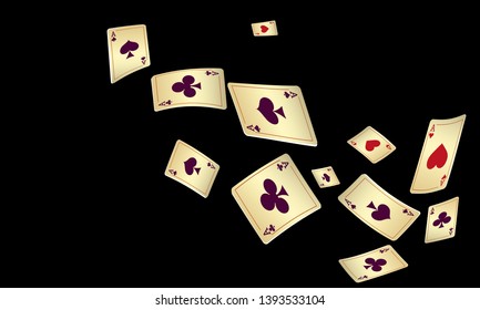 Playing Cards Falling on Black Background. Vector illustration in vintage style.