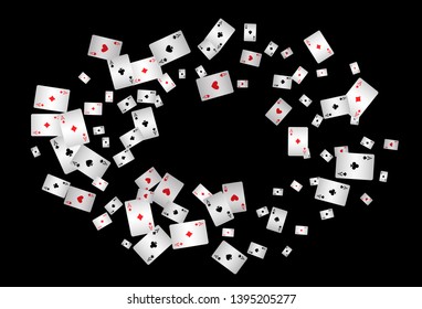 Playing Cards Falling on Black Background. Vector illustration.