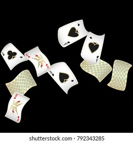 Playing Cards Falling on Black Background. Vector illustration
