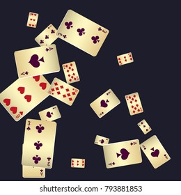 Playing Cards Falling on Black Background. Vector illustration in vintage style.