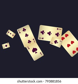 Playing Cards Falling on Black Background. Vector illustration in vintage style.