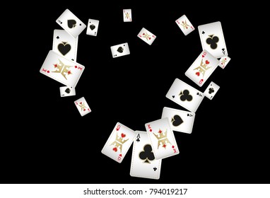 Playing Cards Falling on Black Background. Vector illustration