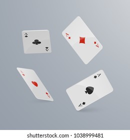 Playing cards falling on light background. isometric and 3D. Vector illustration.