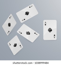 Playing cards falling on light background. isometric and 3D. Vector illustration.