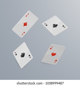 Playing cards falling on light background. isometric and 3D. Vector illustration.