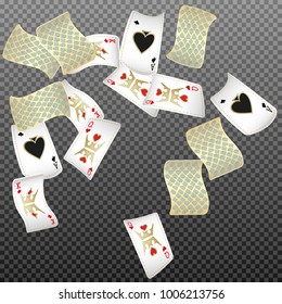 Playing cards falling on transparent background. Vector illustration