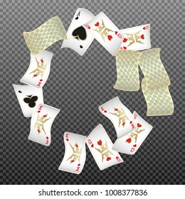 Playing cards falling on transparent background. Vector illustration