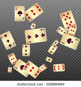 Playing cards falling on transparent background. Vector illustration in vintage style.