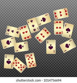 Playing cards falling on transparent background. Vector illustration in vintage style.