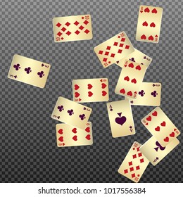 Playing cards falling on transparent background. Vector illustration in vintage style.