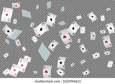 Playing cards falling on transparent background. Vector illustration
