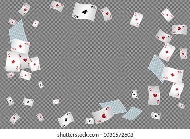 Playing cards falling on transparent background. Vector illustration