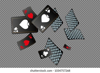 Playing cards falling on transparent background. Vector illustration