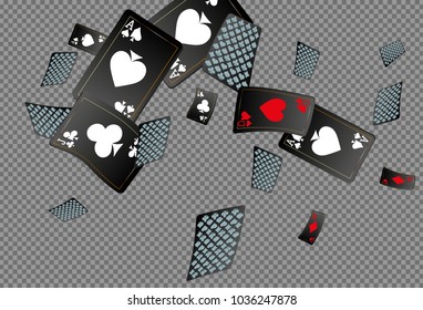 Playing cards falling on transparent background. Vector illustration 