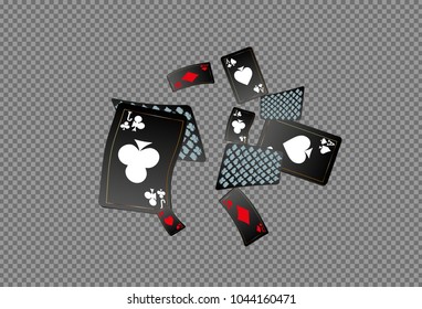 Playing cards falling on transparent background. Vector illustration in vintage style.