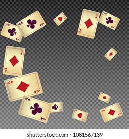 Playing cards falling on transparent background. Vector illustration in vintage style.