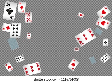 Playing cards falling on transparent background. Vector illustration