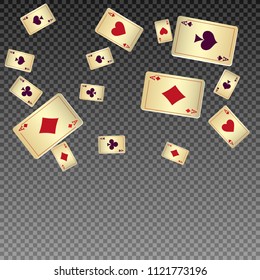 Playing cards falling on transparent background. Vector illustration