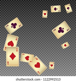 Playing cards falling on transparent background. Vector illustration in vintage style.