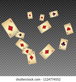 Playing cards falling on transparent background. Vector illustration in vintage style.