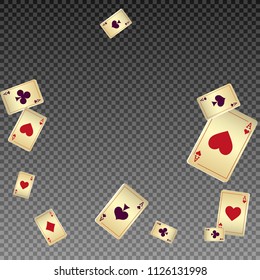 Playing cards falling on transparent background. Vector illustration in vintage style.