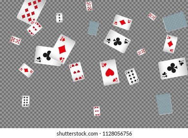 Playing cards falling on transparent background. Vector illustration 