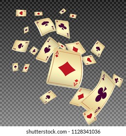 Playing cards falling on transparent background. Vector illustration in vintage style.