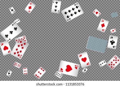 Playing cards falling on transparent background. Vector illustration