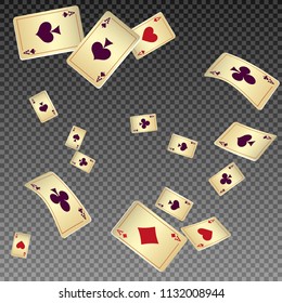 Playing cards falling on transparent background. Vector illustration in vintage style.