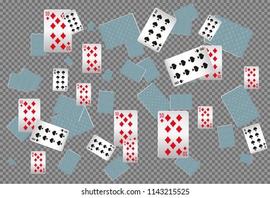 Playing cards falling on transparent background. Vector illustration