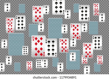 Playing cards falling on transparent background. Vector illustration