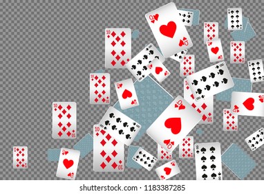 Playing cards falling on transparent background. Vector illustration