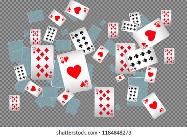 Playing cards falling on transparent background. Vector illustration