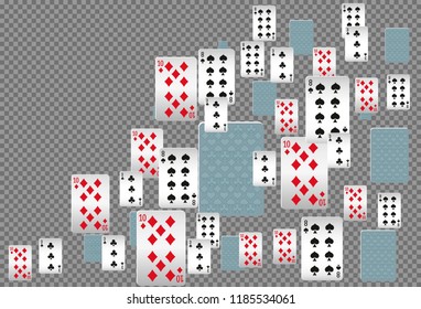 Playing cards falling on transparent background. Vector illustration