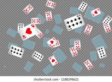 Playing cards falling on transparent background. Vector illustration